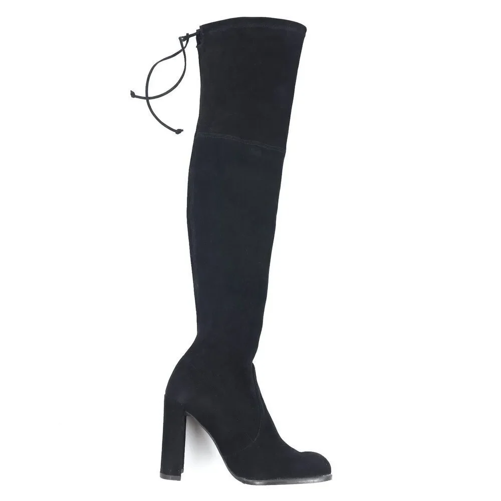 STUART WEITZMAN Tieland Over the Knee Boots Black Suede Leather Clean Girl 8